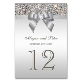 シルバーフェイクシークイン結婚ズBowのテーブル番号カード テーブルナンバー