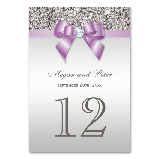 シルバーフェイクシークイン薄紫ボー結婚ズ テーブルナンバー (正面)