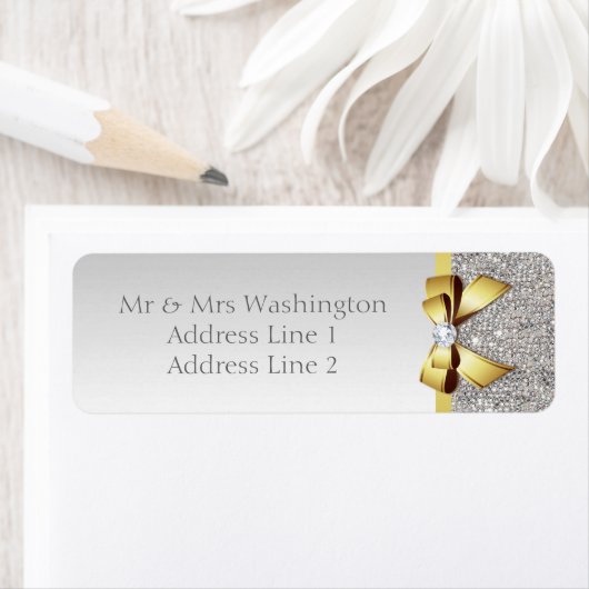 シルバーフェイクシークイン金ゴールド弓とダイヤモンド ラベル (インサイチュ)