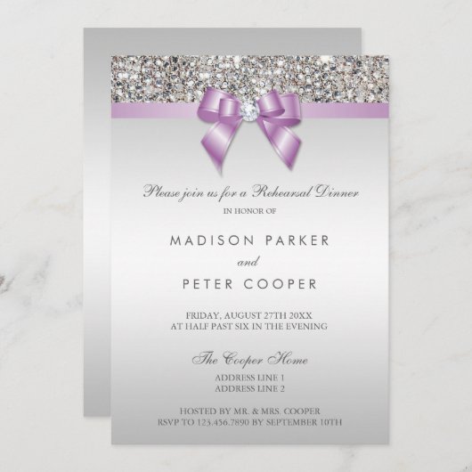 シルバーフェイクシークンズ薄紫ボーリハーサルディナー 招待状 (正面/裏面)