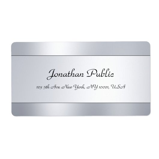 シルバーフェイクテンプレートモダン手書きスクリプト ラベル (正面)