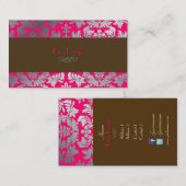 シルバーフェイクバロックのダマスク熱ピンク+チョコレート 名刺 (正面/裏面)