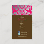 シルバーフェイクバロックのダマスク熱ピンク+チョコレート 名刺 (裏面)