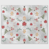 シルバーフェイクフォイルくるみ割り付け&フレンド&花模様 ラッピングペーパー (フラット)