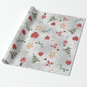 シルバーフェイクフォイルくるみ割り付け&フレンド&花模様 ラッピングペーパー (アンロールド)
