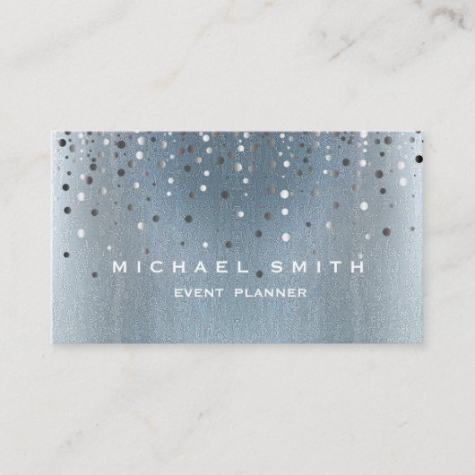 シルバーフェイクフォイル繊細なグリッターブルービジネスカード 名刺 (正面)