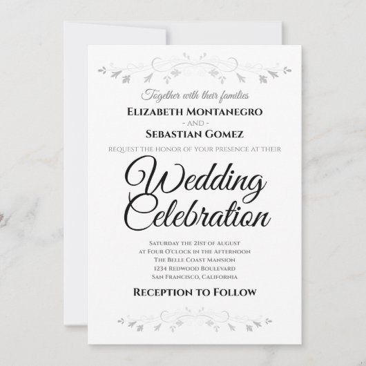 シルバーフェイクフフローラ結婚フォイル 招待状 (正面)