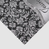 シルバーフェイクフローラダマスク黒い背景 薄葉紙 (詳細)