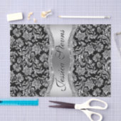 シルバーフェイクフローラダマスク黒い背景 薄葉紙 (クラフト)