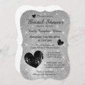 シルバーフェイクブラックグリッターブライダルシャワー招待 招待状 (正面/裏面)