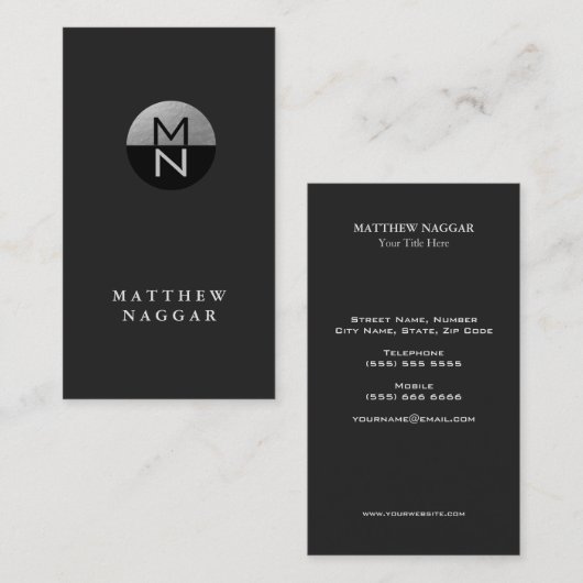 シルバーフェイクホイルとブラックサークルロゴ 名刺 (正面/裏面)