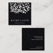 シルバーフェイク葉ランドスケープ・デザイナーブラック スクエア名刺 (正面/裏面)