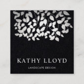 シルバーフェイク葉ランドスケープ・デザイナーブラック スクエア名刺 (正面)