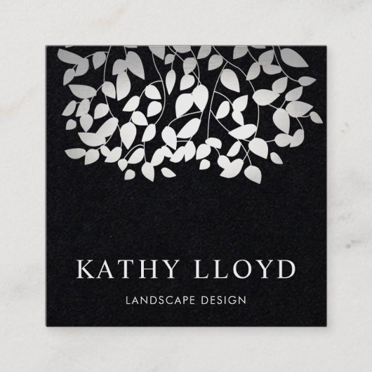 シルバーフェイク葉ランドスケープ・デザイナーブラック スクエア名刺 (正面)