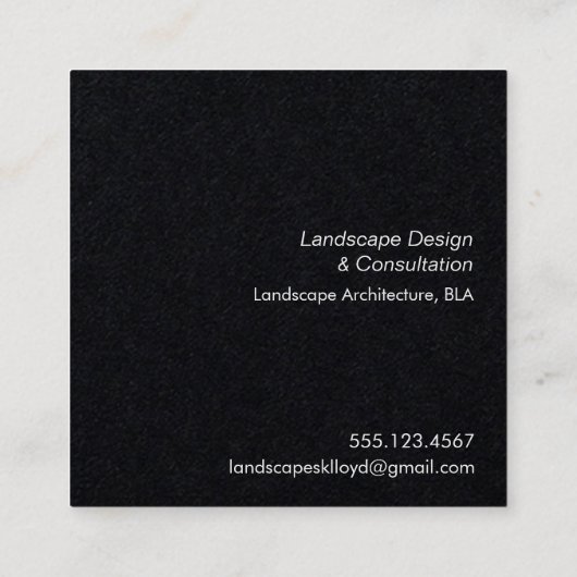 シルバーフェイク葉ランドスケープ・デザイナーブラック スクエア名刺 (裏面)