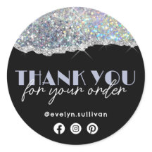 シルバーフェイク虹色グリッターサンキューステッカー