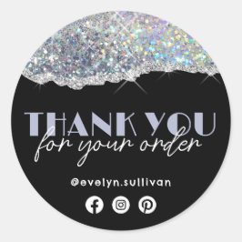 シルバーフェイク虹色グリッターサンキューステッカー ラウンドシール