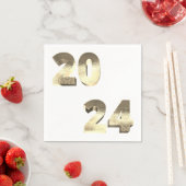 シルバーフェイク金ゴールドハッピーニューイヤー2024 スタンダードカクテルナプキン (インサイチュ)