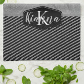 シルバーフェザーストライプモノグラム キッチンタオル (折り畳み)