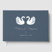 シルバーフォイルがブルーのスワ結婚ーン ゲストブック (正面)