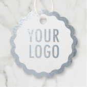 シルバーフォイルつるラベルラウンドスカラップカスタムド フェイバータグ (正面)