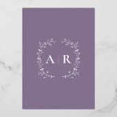 シルバーフォイルつる植物ス結婚スクロールの埃っぽい紫 箔招待状 (裏面)