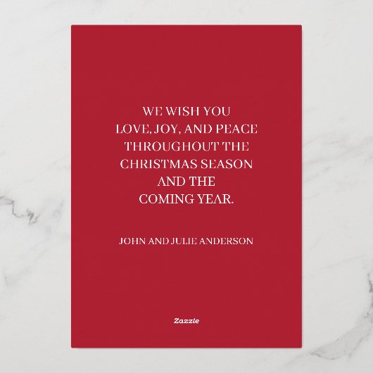 シルバーフォイルのクリスマスツリー 赤い 箔シーズンカード (裏面)