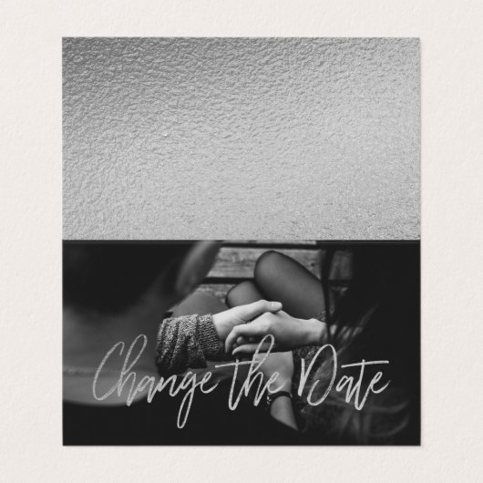 シルバーフォイルのスクリプト写真の日付カードの変更 名刺 (外部フラット)