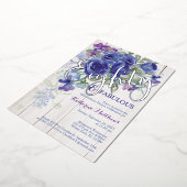 シルバーフォイルエイティブルーウォーターバラ招待状 箔招待状 (回転した状態)