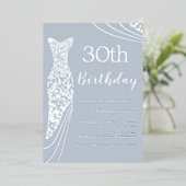 シルバーフォイルエレガントドレス30歳の誕生日 箔招待状 (立ち正面)