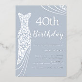シルバーフォイルエレガントドレス40歳の誕生日 箔招待状 (正面)