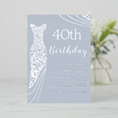 シルバーフォイルエレガントドレス40歳の誕生日 箔招待状 (立ち正面)