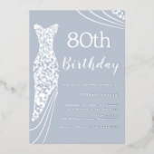 シルバーフォイルエレガントドレス80誕生日 箔招待状 (正面)