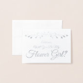シルバーフォイルエレガントフラワーガール提案カード 箔カード (封筒付き正面)