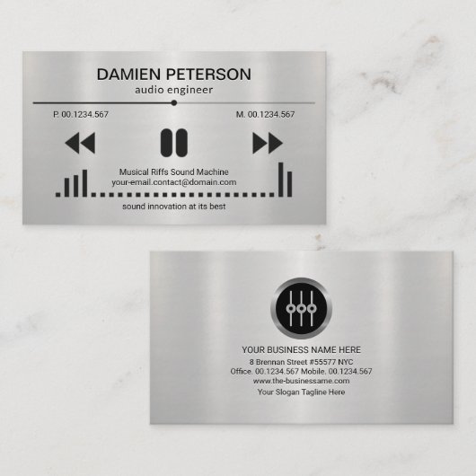 シルバーフォイルオーディオディスプレイエンボス文字DJ 名刺 (正面/裏面)