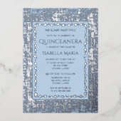 シルバーフォイルキンセアニラ招待状ダスティブルー 箔シーズンカード (正面)