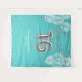 シルバーフォイルスウィート16バルーン王室のティール（緑がかった色）背景 タペストリー (正面(横))