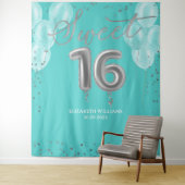 シルバーフォイルスウィート16バルーン王室のティール（緑がかった色）背景 タペストリー (インサイチュ)
