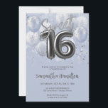 シルバーフォイルスウィート16誕生日バルーンほこりっぽいブルー 招待状<br><div class="desc">これらの美しいほこりっぽいブルーの甘い16招待状で、あなたの特別な日のために彼らのカレンダーをマークすることを友人に知らせる。それぞれの招待は、美しいバルーンとフェスティバルデザインを備え、おもしろいとお祝いの一日の気分を設定するのに最適。あなたが壮大な社交ダンスのガラを開催するか、より親密な集まりを開催する予定であるかどうか、これらの招待状はあなたの甘い16の期待を確実にする感じ。</div>