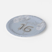 シルバーフォイルスウィート16誕生日バルーンパーティーブルー ペーパープレート (アングル)