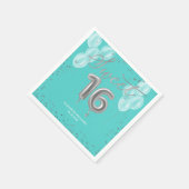 シルバーフォイルスウィート16誕生日バルーン王室のティール(緑がかった色) スタンダードカクテルナプキン (角)