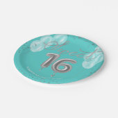 シルバーフォイルスウィート16誕生日バルーン王室のティール（緑がかった色） ペーパープレート (アングル)