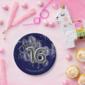 シルバーフォイルスウィート16誕生日バルーン王室のブルー ペーパープレート (パーティー)