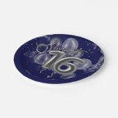 シルバーフォイルスウィート16誕生日バルーン王室のブルー ペーパープレート (アングル)