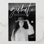 シルバーフォイルスクリプト4写真卒業発表 箔招待状 (正面)