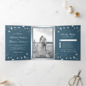 シルバーフォイルスターズ紙吹雪ダスティブルー結婚ズ 三つ折り招待状 (内部)