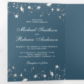 シルバーフォイルスターズ紙吹雪ダスティブルー結婚ズ 三つ折り招待状 (内部最初)
