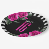 シルバーフォイルストライプフローラスウィート16ホットピンクID757 ペーパープレート (アングル)