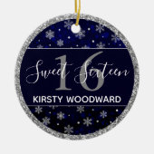 シルバーフォイルスノーフレーク&ブルー《写真》ぼけ味スウィート16 セラミックオーナメント (正面)