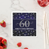 シルバーフォイルスノーフレーク&ブルー《写真》ぼけ味60誕生日 スタンダードカクテルナプキン (インサイチュ)